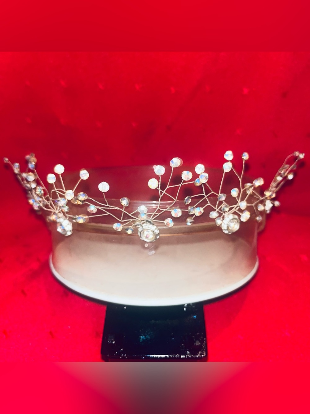 Vintage Crystal Twig Bridal Tiara Headband in cream color and silver